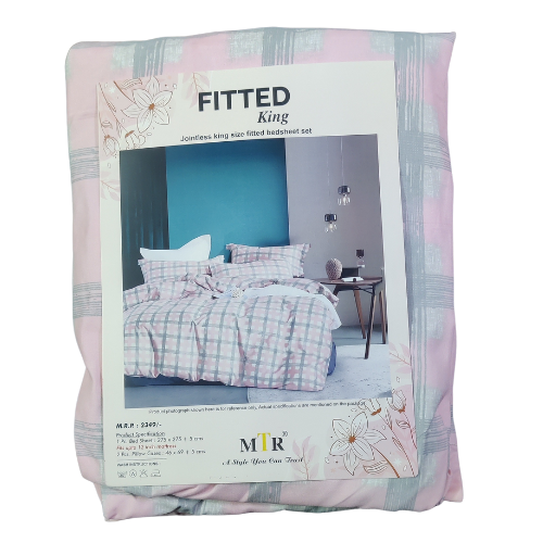 Fitted King Size Check Printed Bedsheet Set 03